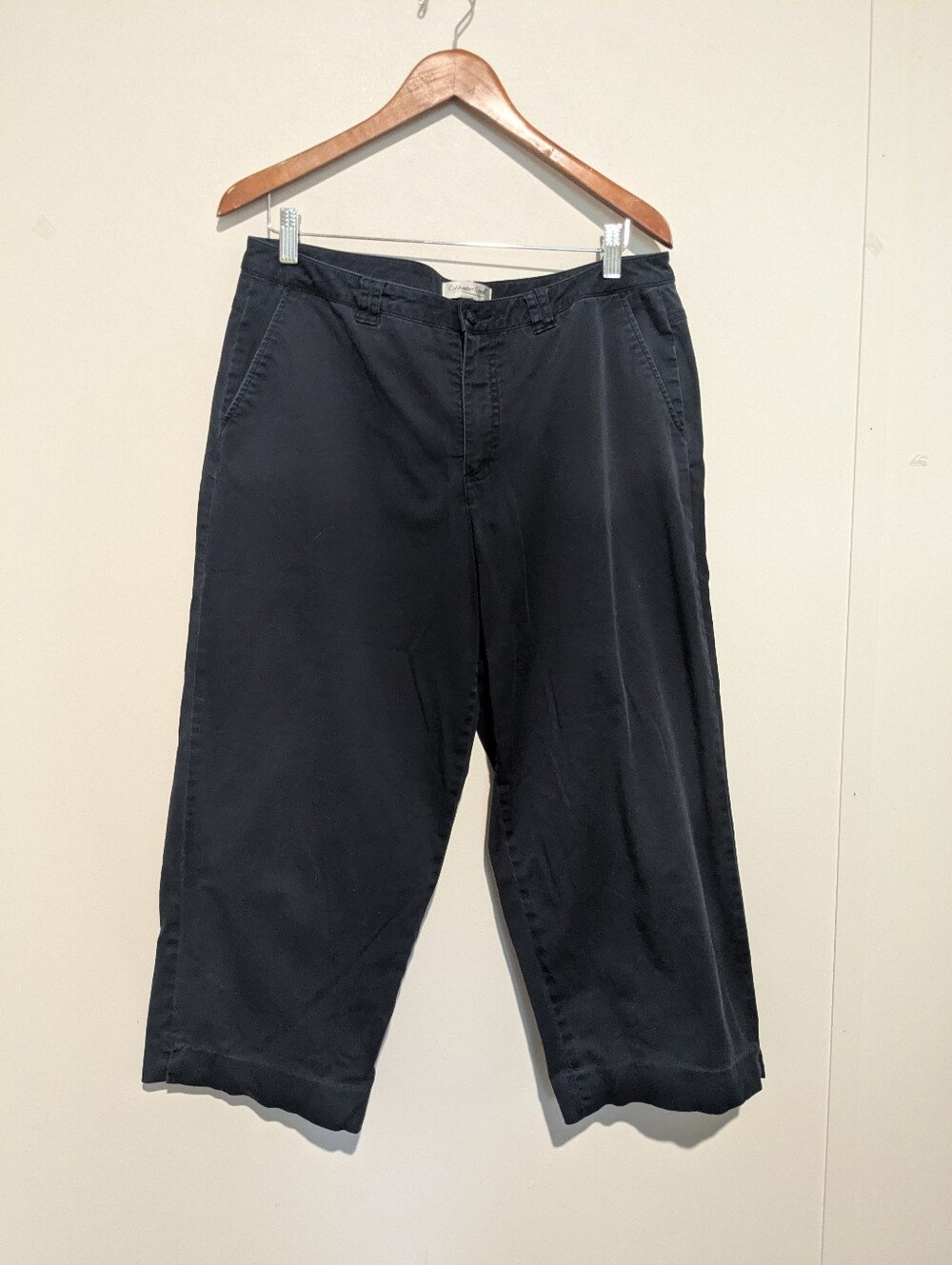 Coldwater Creek Wide Leg Navy Blue Cotton Crop Pant 12 L